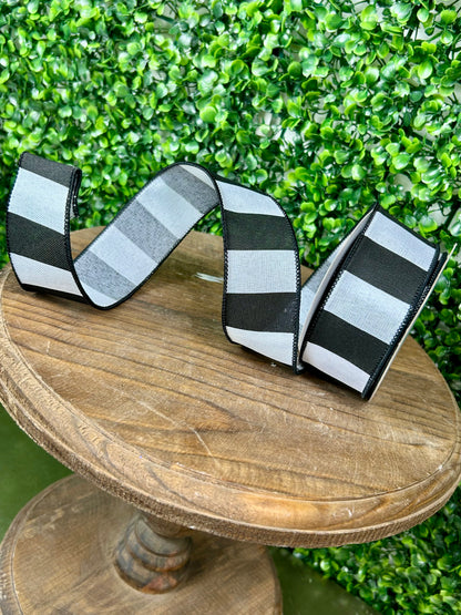 1.5 Inch By 10 Yard Black And White Wide Stripe Ribbon