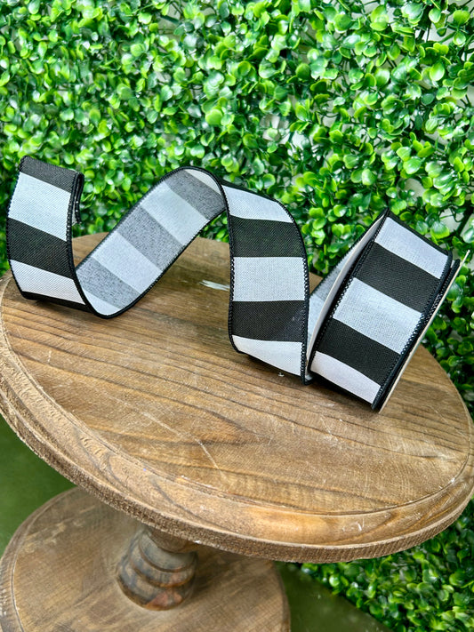 1.5 Inch By 10 Yard Black And White Wide Stripe Ribbon