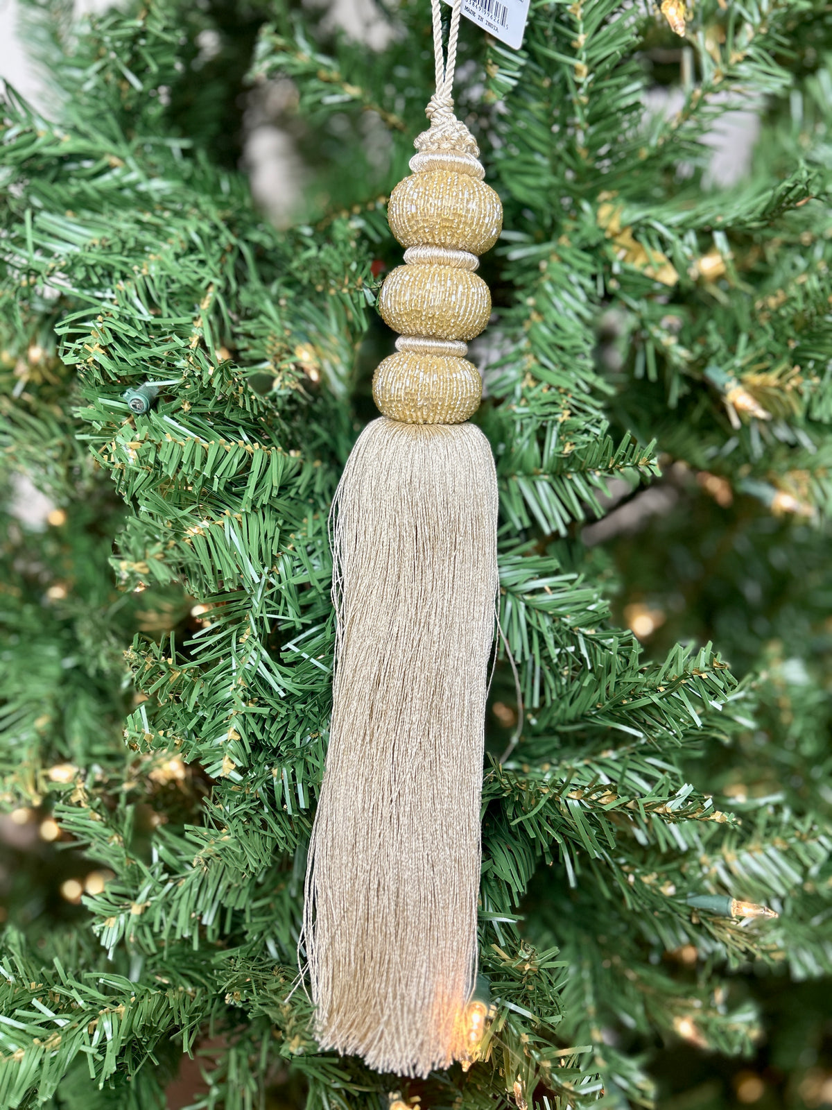 12.5 Inch Cream Bead Ball Tassel Ornament
