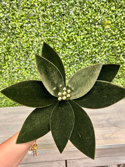 24 Inch Hunter Green Deluxe Velvet Emerald Poinsettia Stem