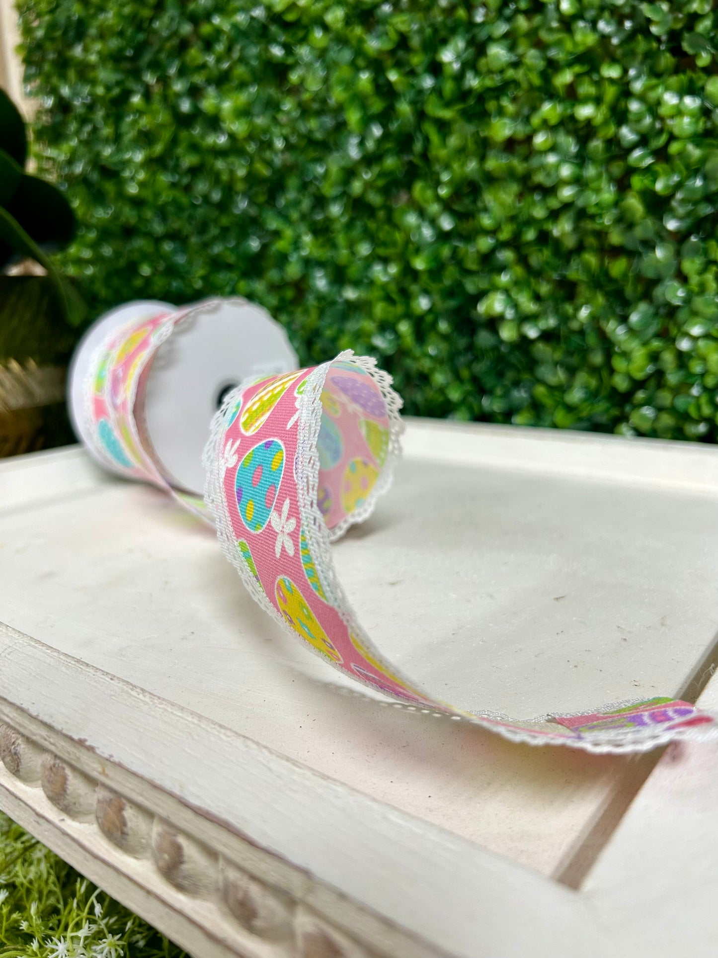 2.5 Inch By 10 Yard Easter Eggs With Lace Edge Ribbon