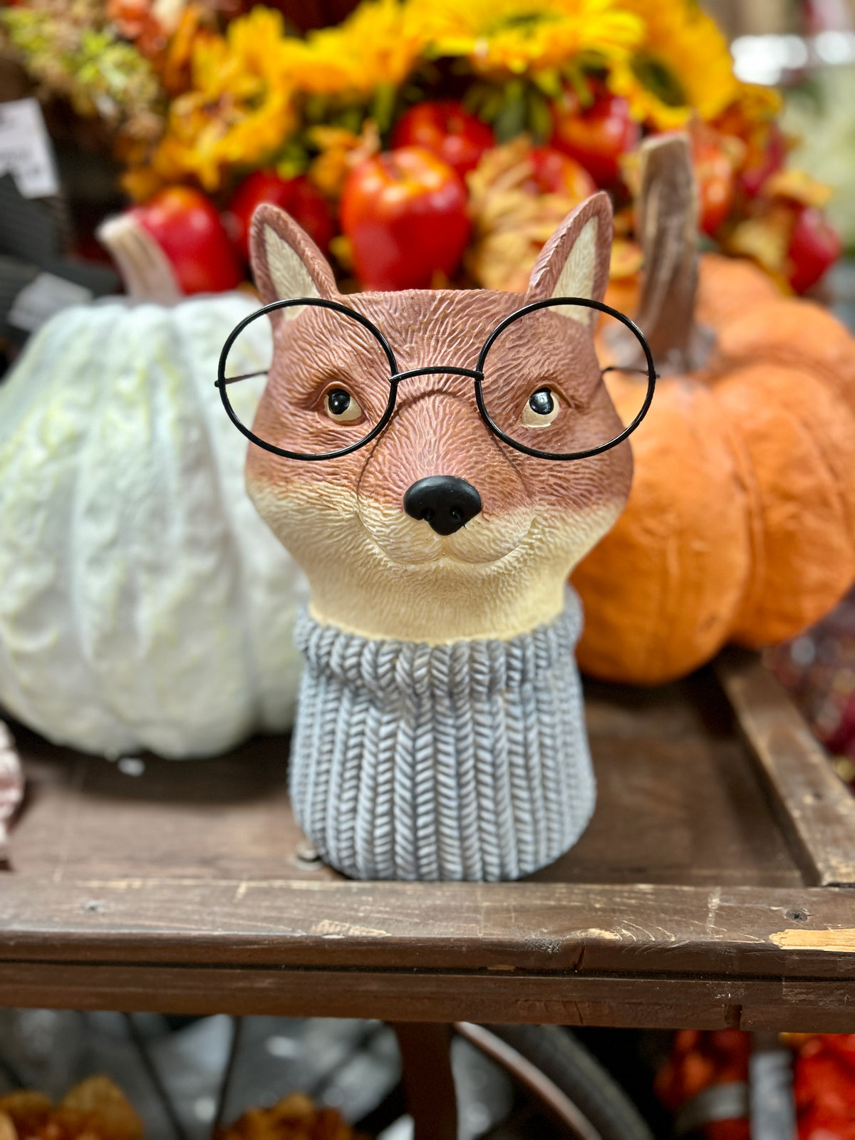 12 Inch Fox With Glasses Ceramic Tabletop Planter Or Vase