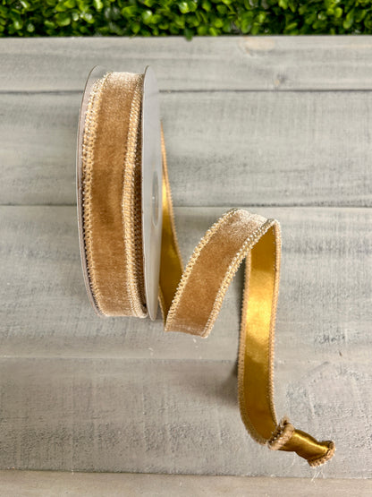 7/8 Inch By 10 Yard Taupe Deluxe Velvet With Satin Backing Ribbon