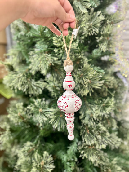 8 Inch Hand painted Wood Snowflake Finial Ornament