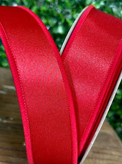 1.5 Inch By 10 Yard Red With White Backing Satin Fused Ribbon