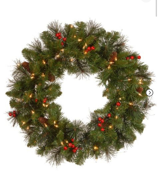 National Tree Company Crestwood Spruce 24 in. Artificial Wreath with Clear Lights