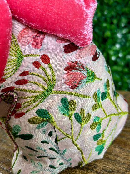 Pink And Green Floral Fabric Easter Bunny With Pink Bow Two Styles