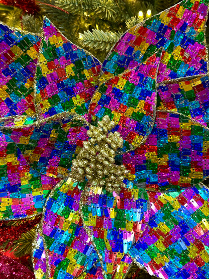 12 Inch Fiesta Sequin Fabric Poinsettia