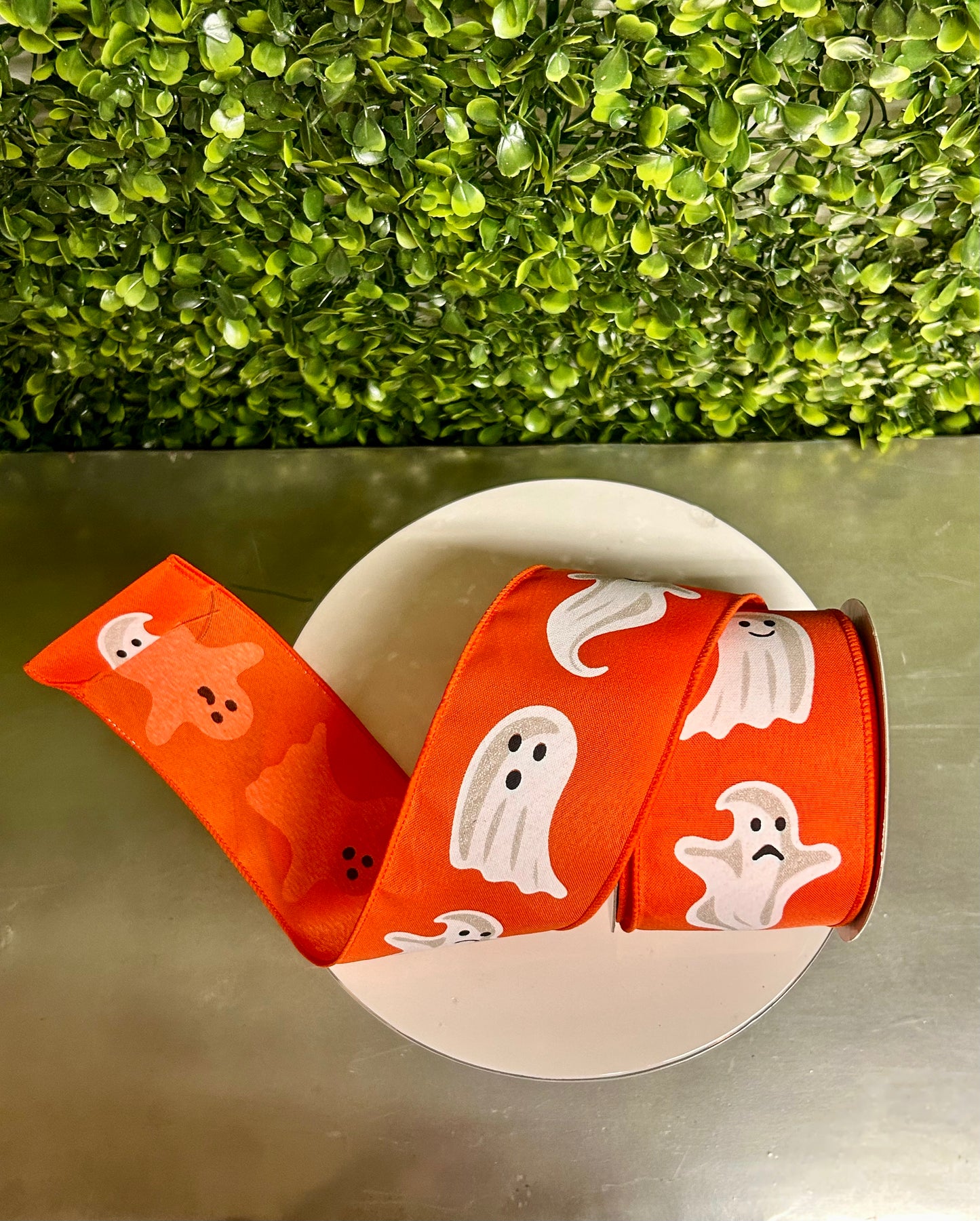 2.5 Inch By 10 Yard Ghosts On Orange Background Ribbon