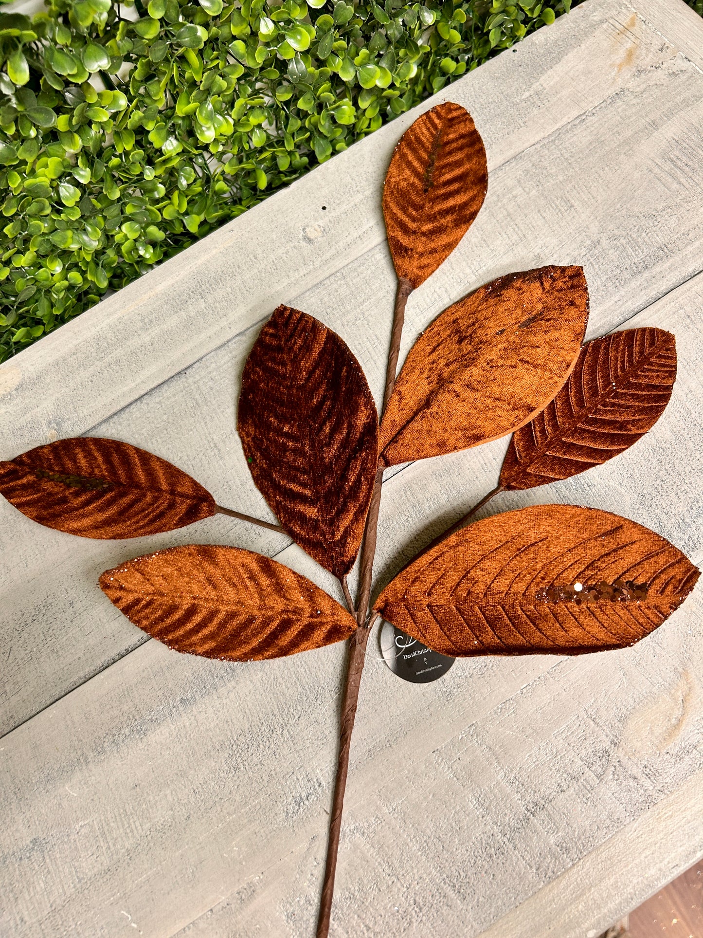 26 Inch Brown Velvet Sequin Magnolia Leaf Spray