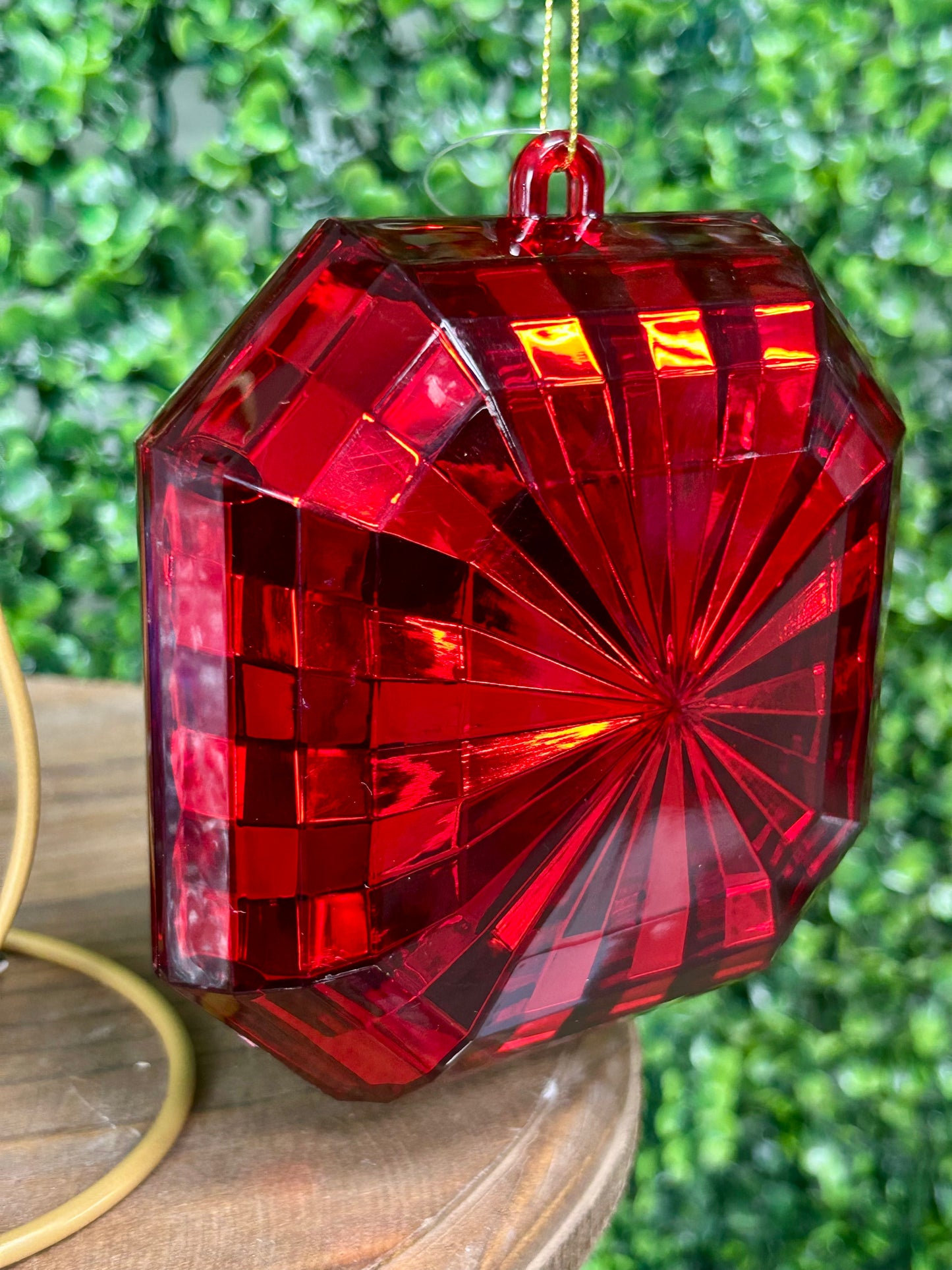 5 Inch Red Acrylic Square Diamond Ornament
