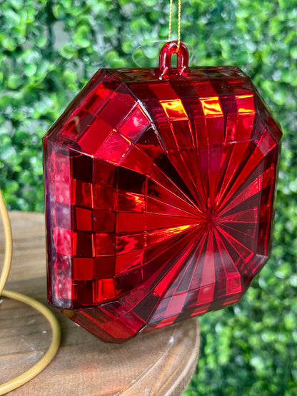 5 Inch Red Acrylic Square Diamond Ornament