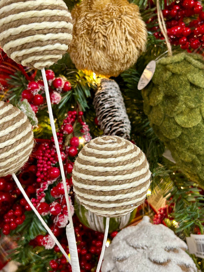 24 Inch Natural And Cream Paper Rope Wrapped Ball Spray