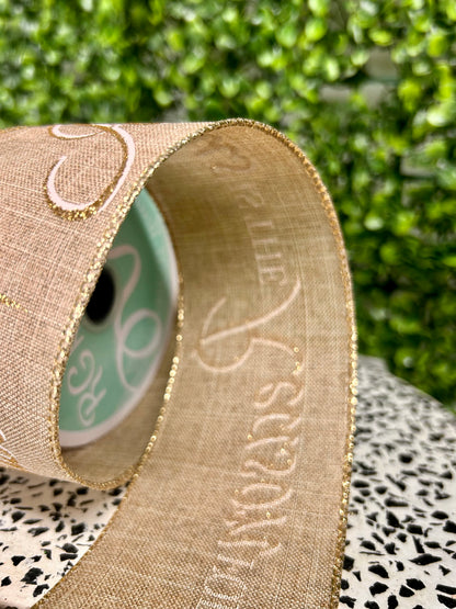 2.5 Inch By 9.9 Yard Natural Gold And White Jesus Is The Reason On Royal Ribbon