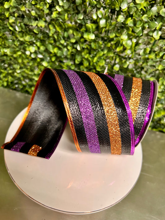 2.5 Inch By 10 Yard Purple And Copper Glitter Stripes Ribbon