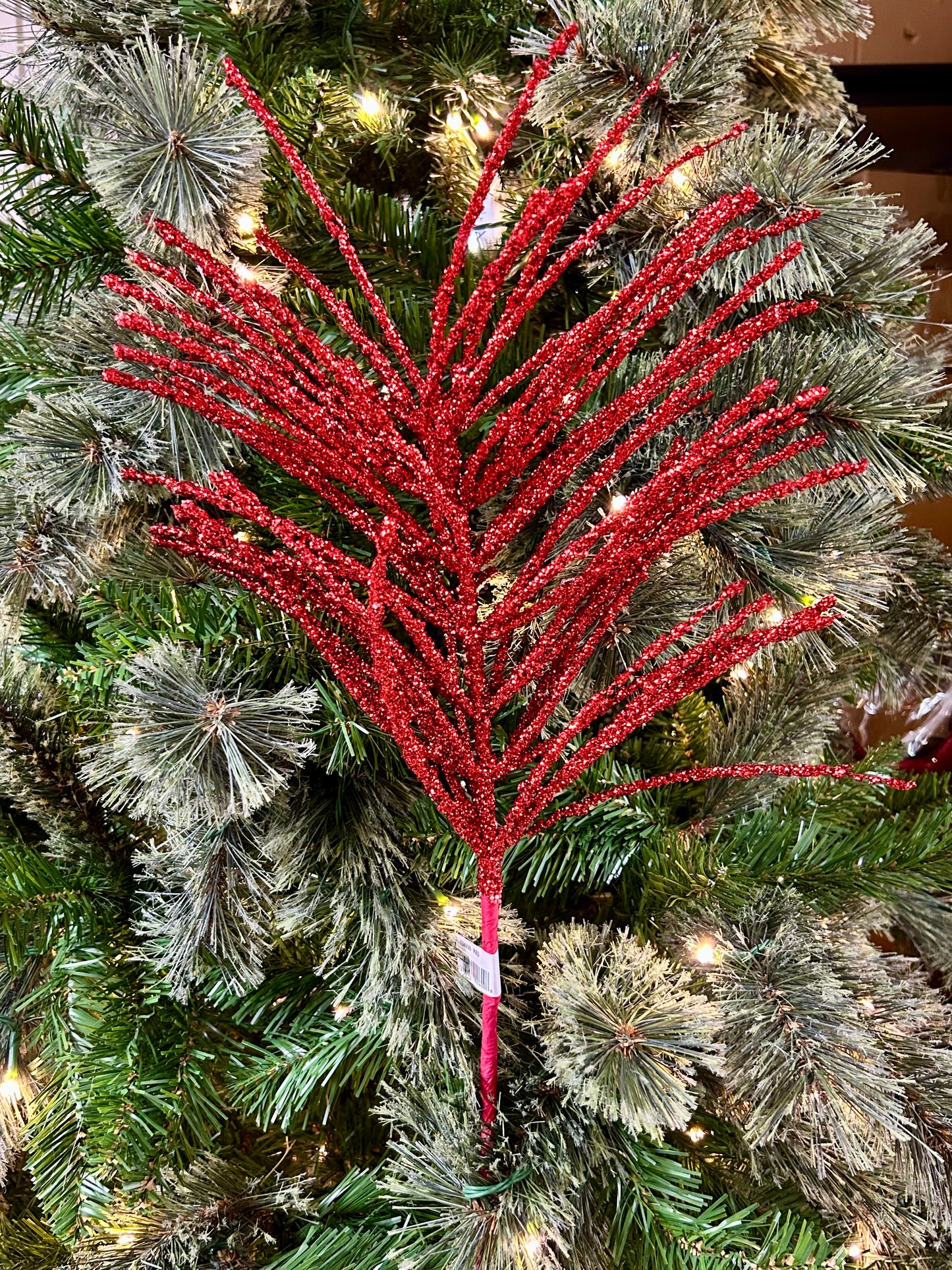 24 Inch Red Glitter Pine Needle Berry Stem