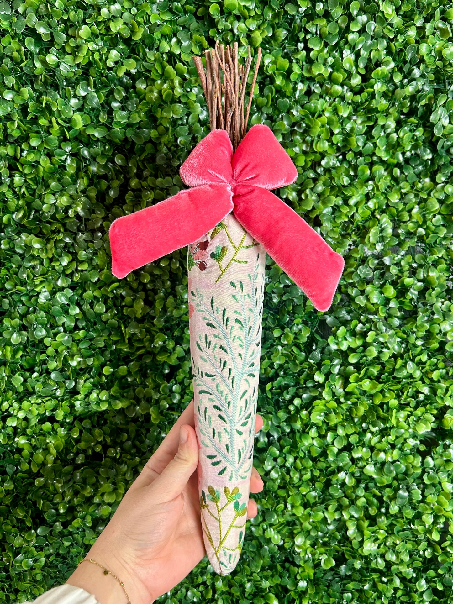 15.5 Inch Pink And Green Floral Fabric Carrot