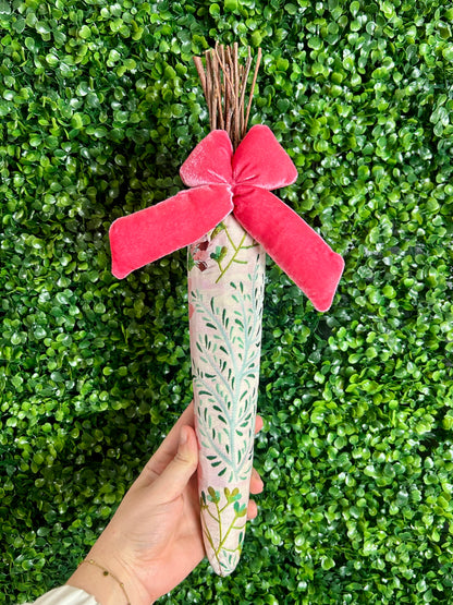 15.5 Inch Pink And Green Floral Fabric Carrot
