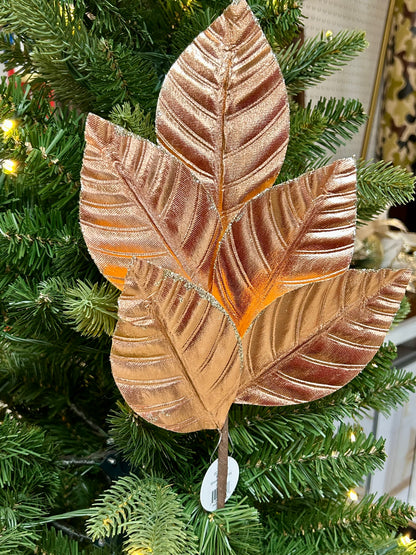 18.25 Inch Copper Wired Metallic Magnolia Leaf Spray