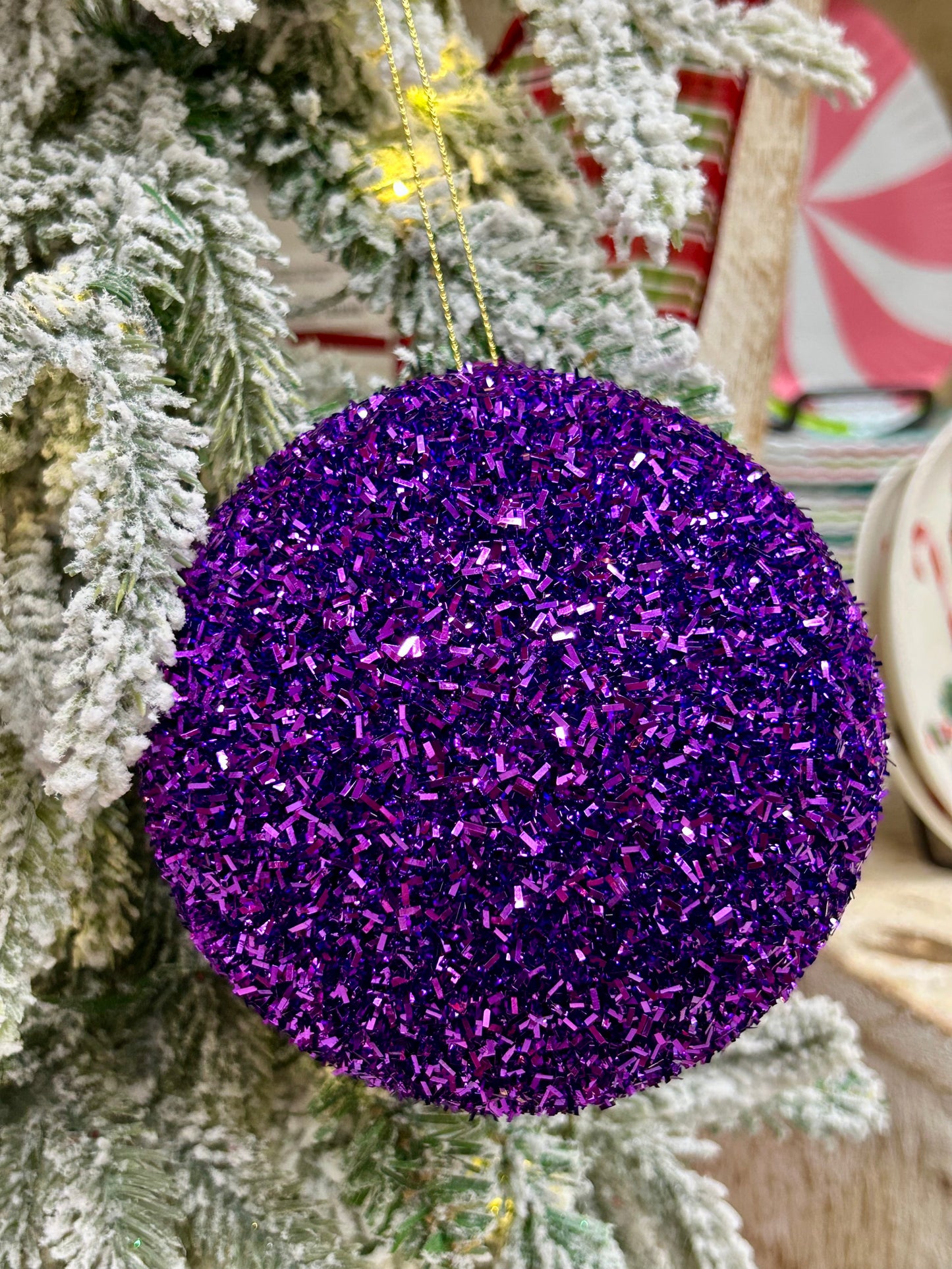 5 Inch Purple Foil Glitter Ornament Ball