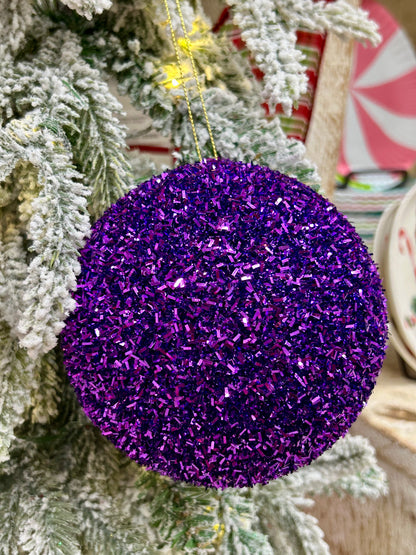 5 Inch Purple Foil Glitter Ornament Ball