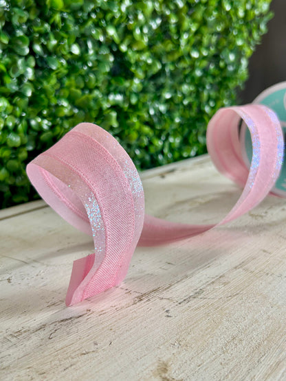 1.5 Inch By 10 Yard Light Pink Iridescent Royal Burlap Glitter Ribbon