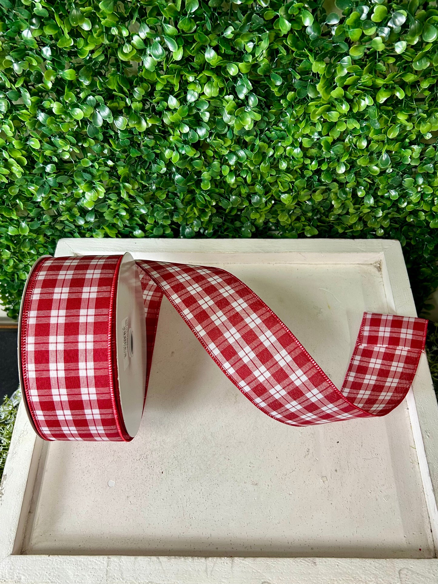 2.5 Inch By 50 Yard Red And White Woven Check Ribbon