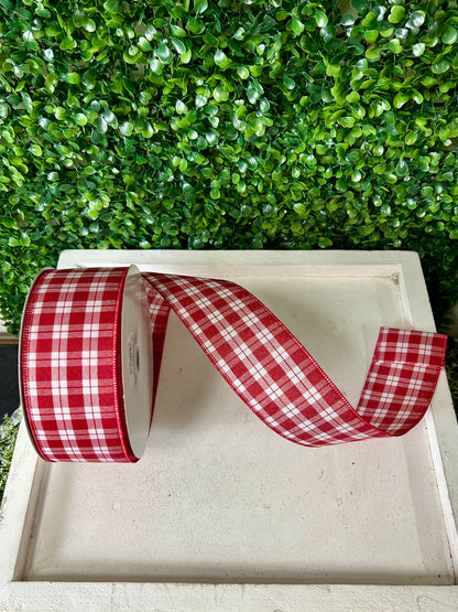 2.5 Inch By 50 Yard Red And White Woven Check Ribbon