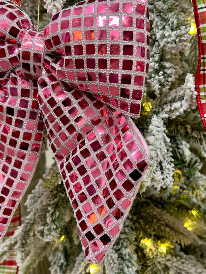 9.25 Inch Plush Pink Bow Ornament