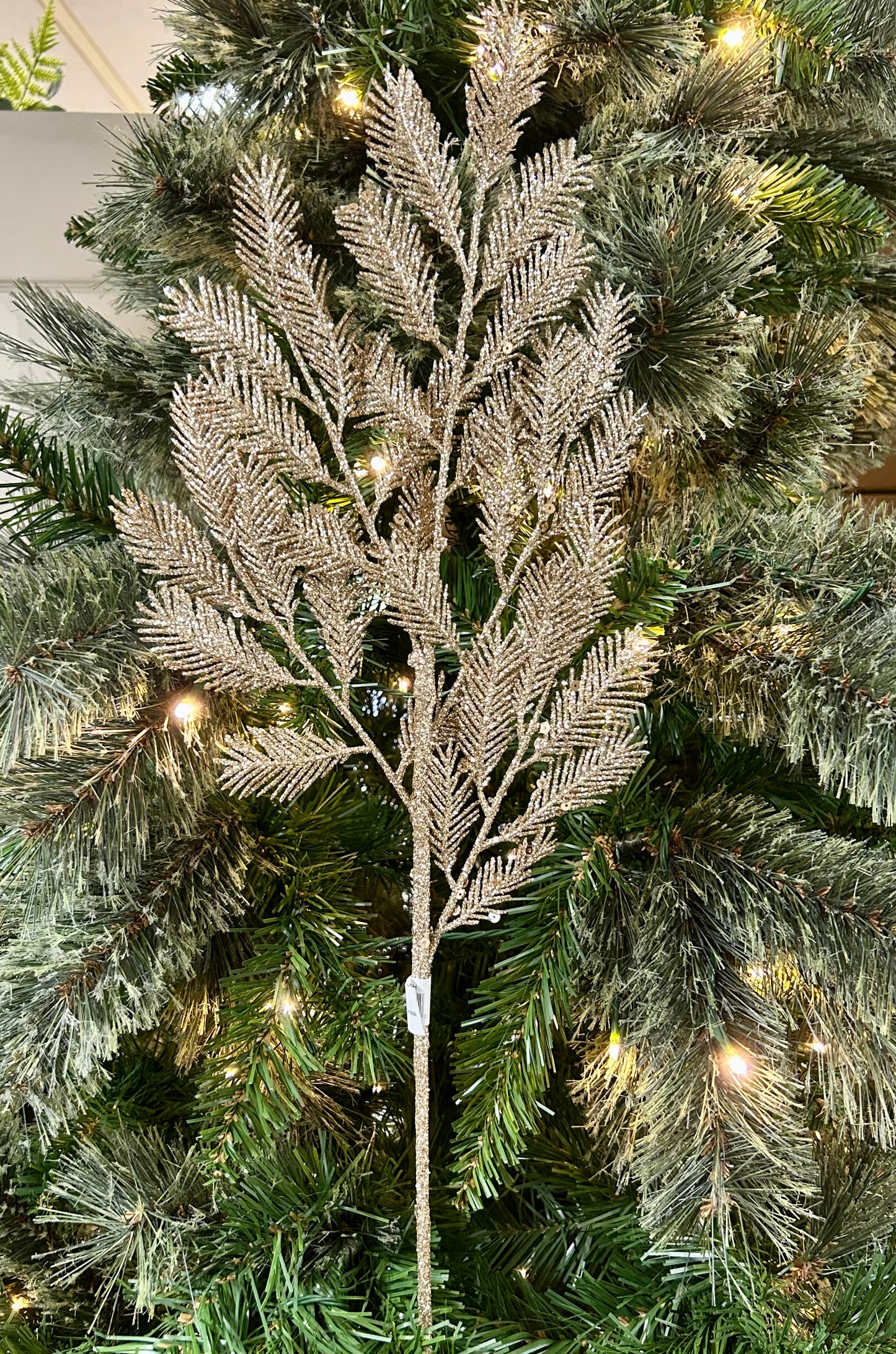 24 Inch Champagne Glitter Sequin Peacock Fern Spray