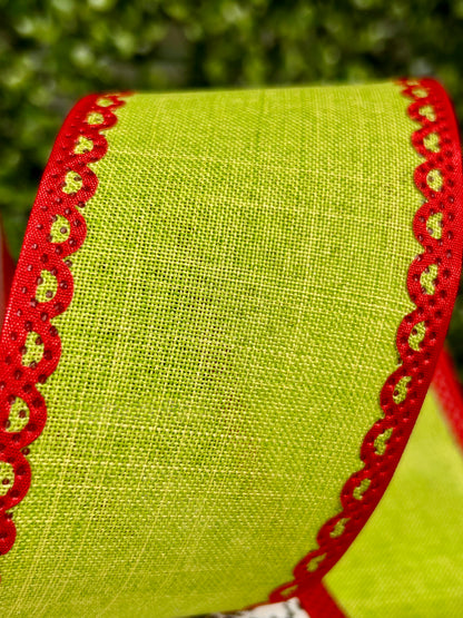 2.5 Inch By 10 Yard Lime And Red Royal Burlap Ribbon