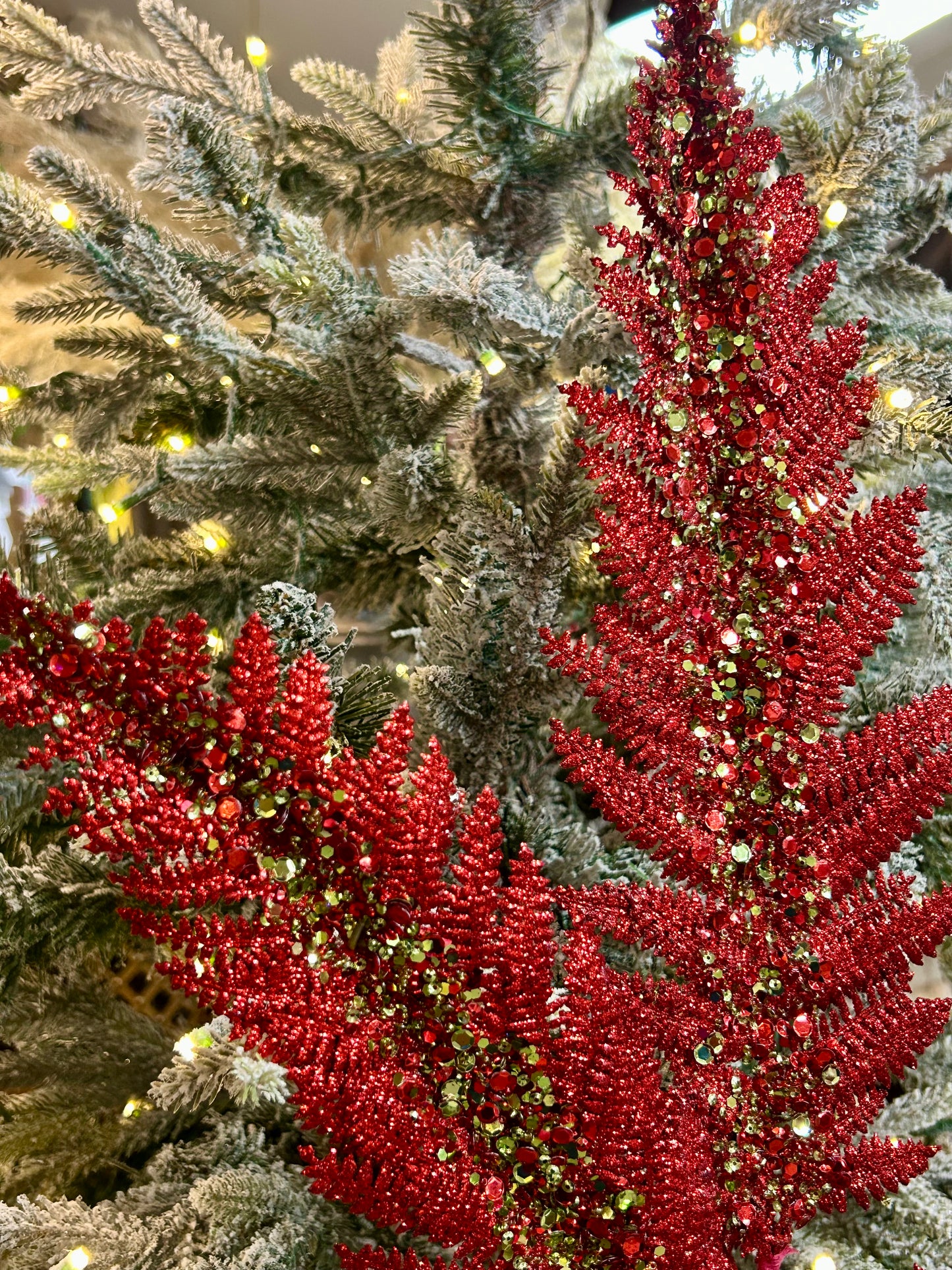 34 Inch Red And Green Jumbo Glitter Sequin Fern