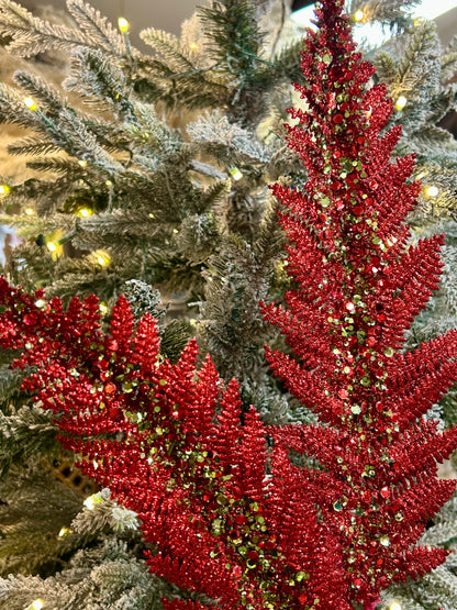 34 Inch Red And Green Jumbo Glitter Sequin Fern