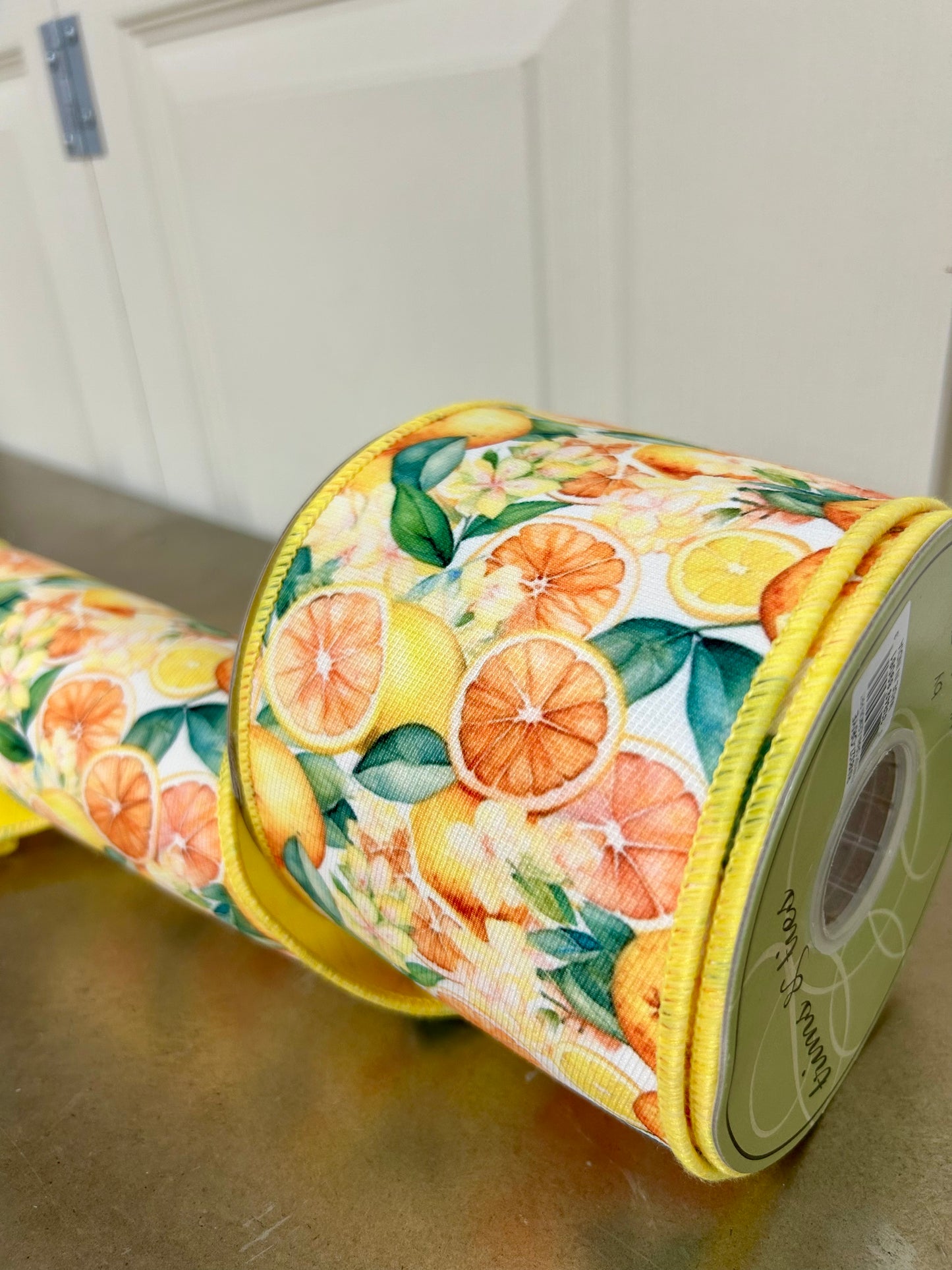 4 Inch By 10 Yard Orange And Lemon Print Ribbon