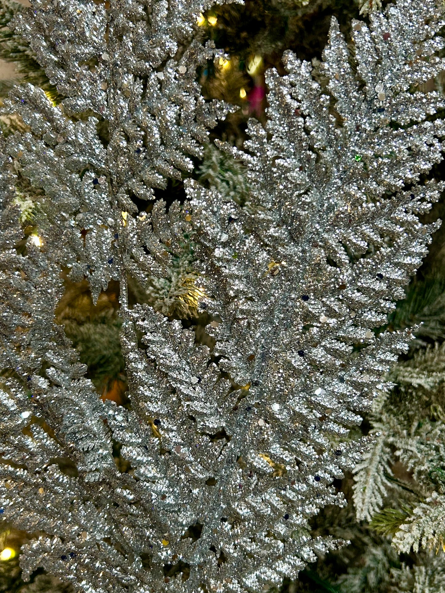 32 Inch Silver Shimmery Glitter Fern Spray