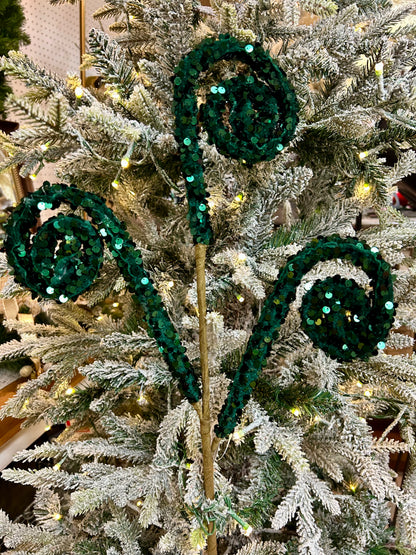 29 Inch Dark Green Velvet Sequin Curl Spray