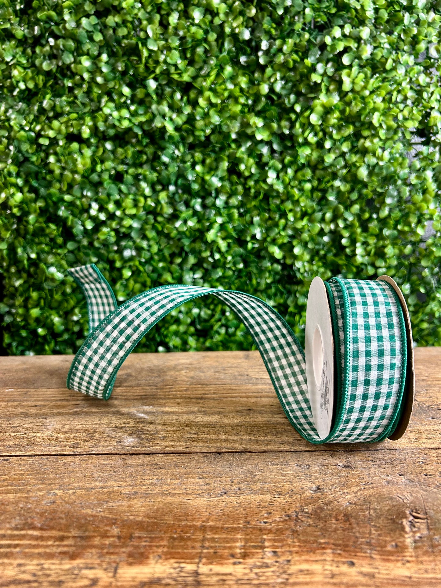 1.5 Inch By 10 Yard Green Gingham Check Ribbon