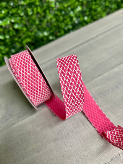 7/8 Inch By 10 Yard Fuchsia And White Mini Harlequin Ribbon