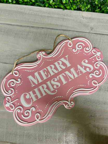 11.5 Inch Pink And White Merry Christmas Sign