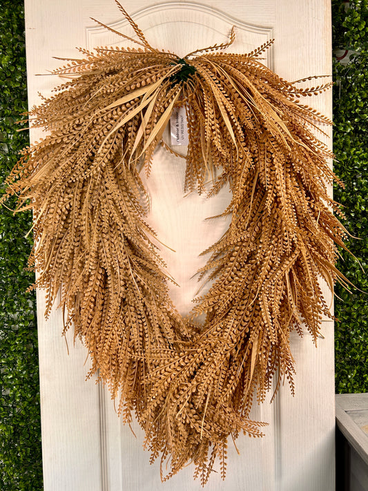 34 Inch Oval Beige Mixed Blade Bead Grass Wreath