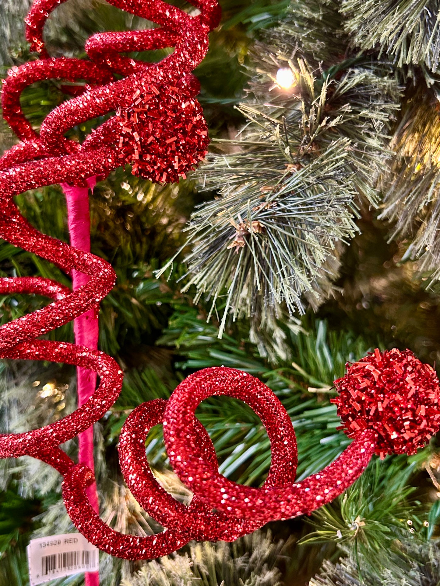 26 Inch Red Glitter Curly Ball Spray