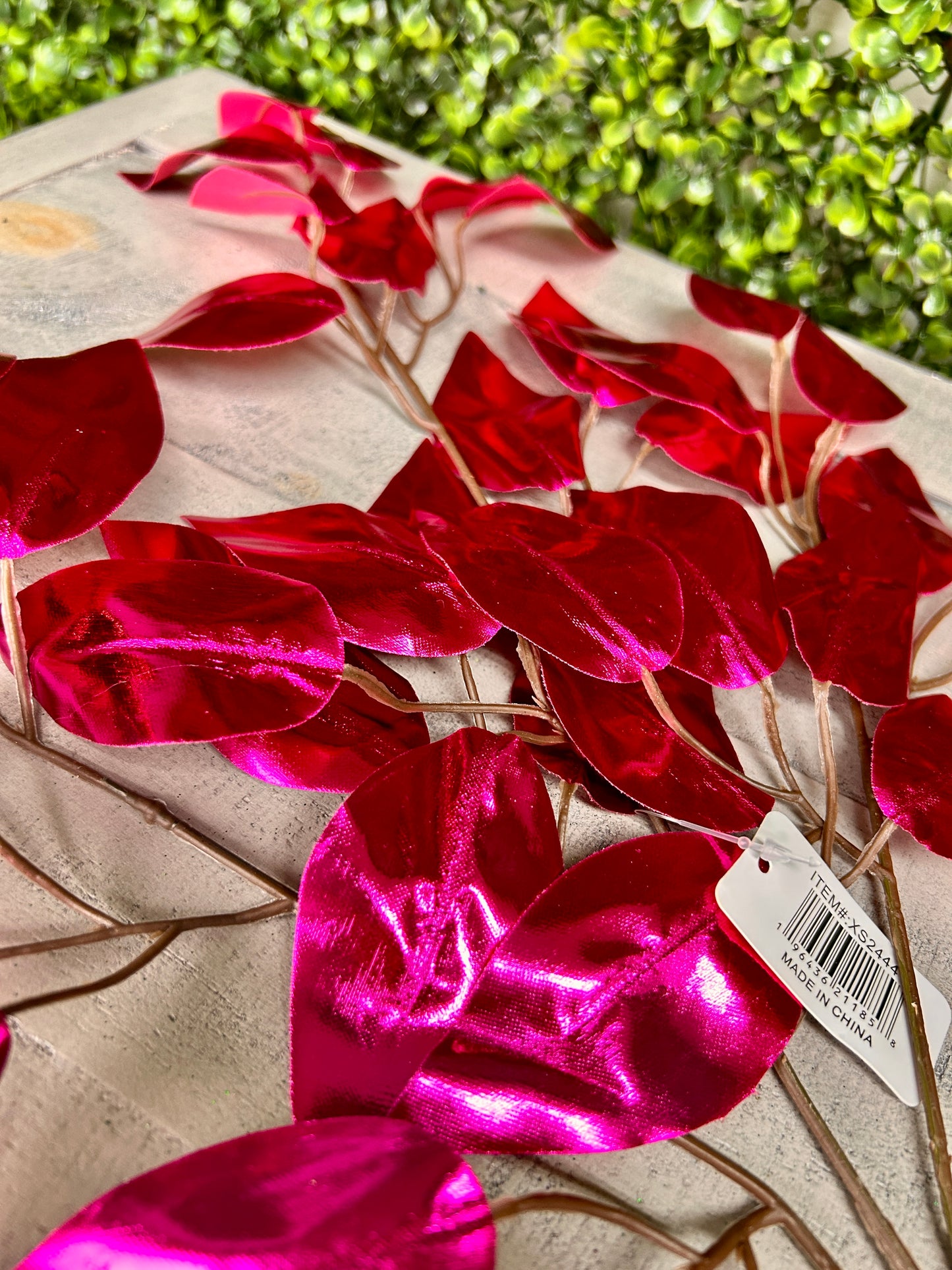 23 Inch Hot Pink Metallic Ficus Spray