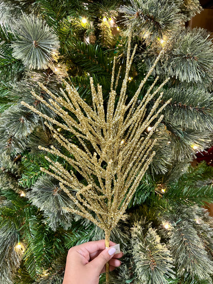 24 Inch Gold Glitter Pine Needle Berry Stem