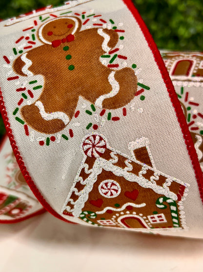 2.5 Inch By 10 Yard Gingerbread Man And House Ribbon