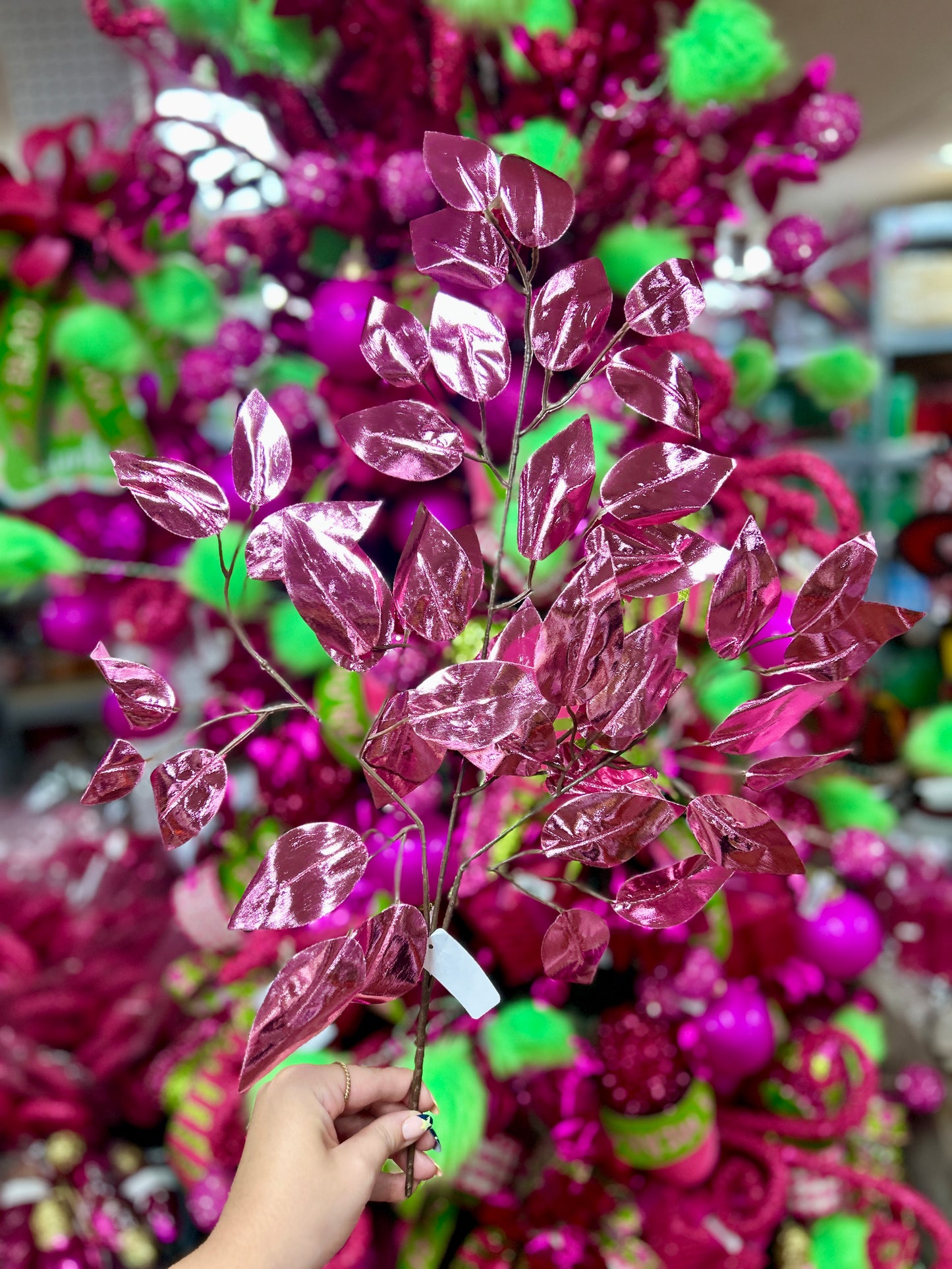 23 Inch Pink Metallic Ficus Spray