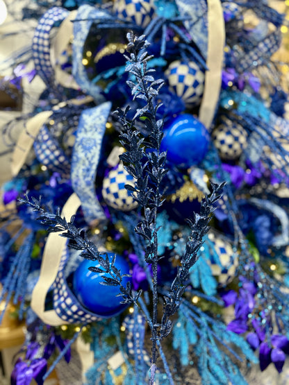 28.5 Inch Dark Blue Glittered Rosemary Spray