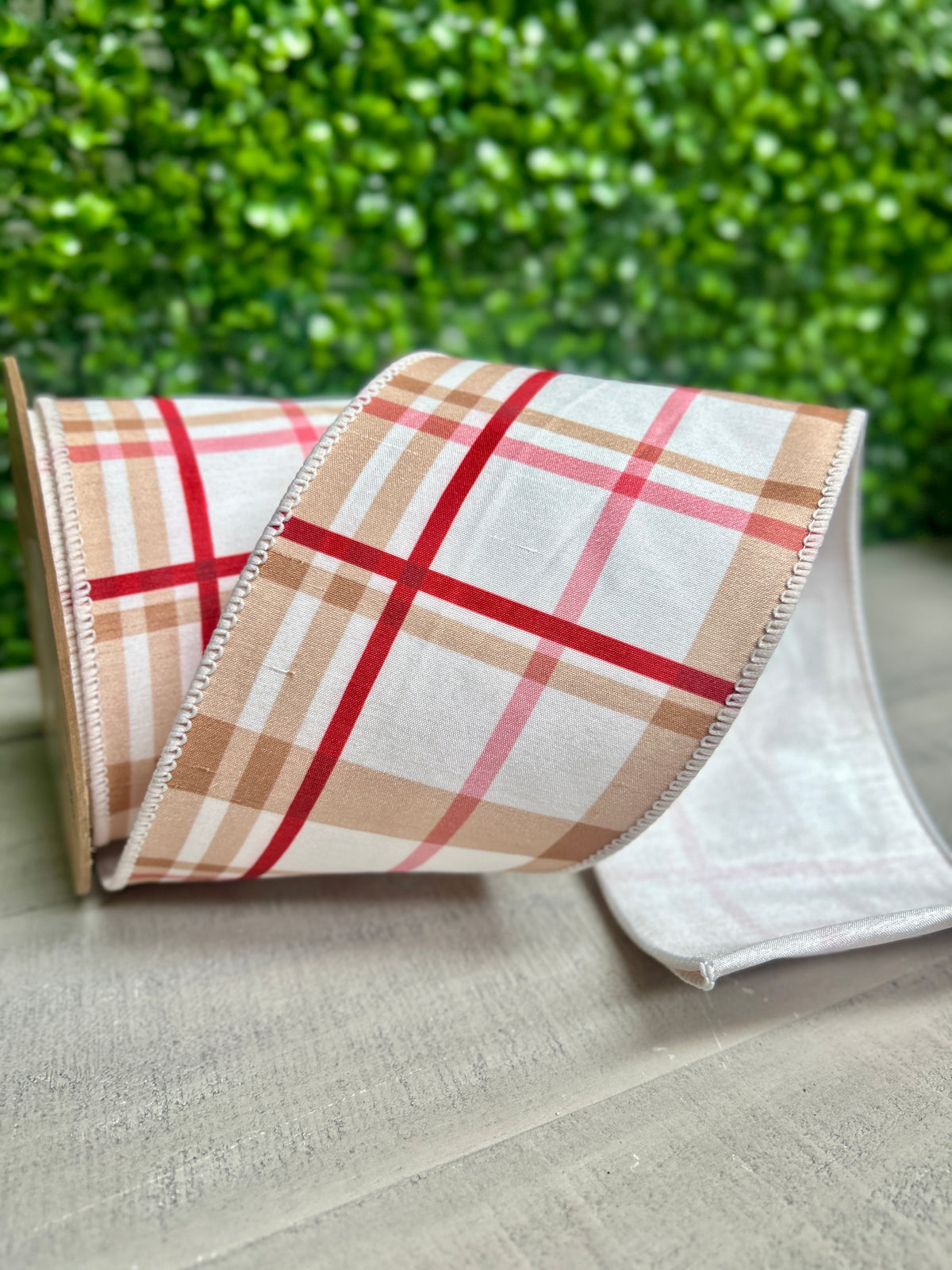4 Inch By 10 Yard Gingerbread Plaid With White Backing Ribbon