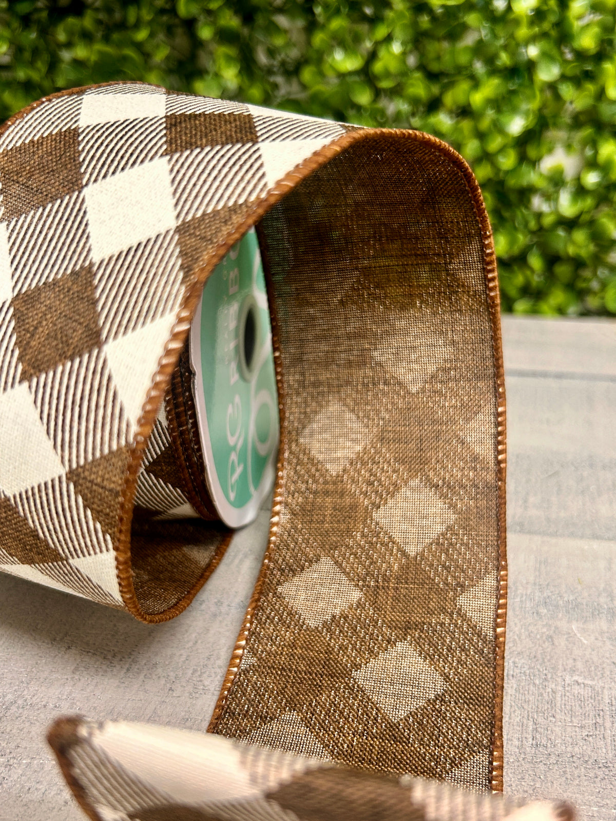 2.5 Inch By 10 Yard Brown And Ivory Diagonal Check On Royal Ribbon