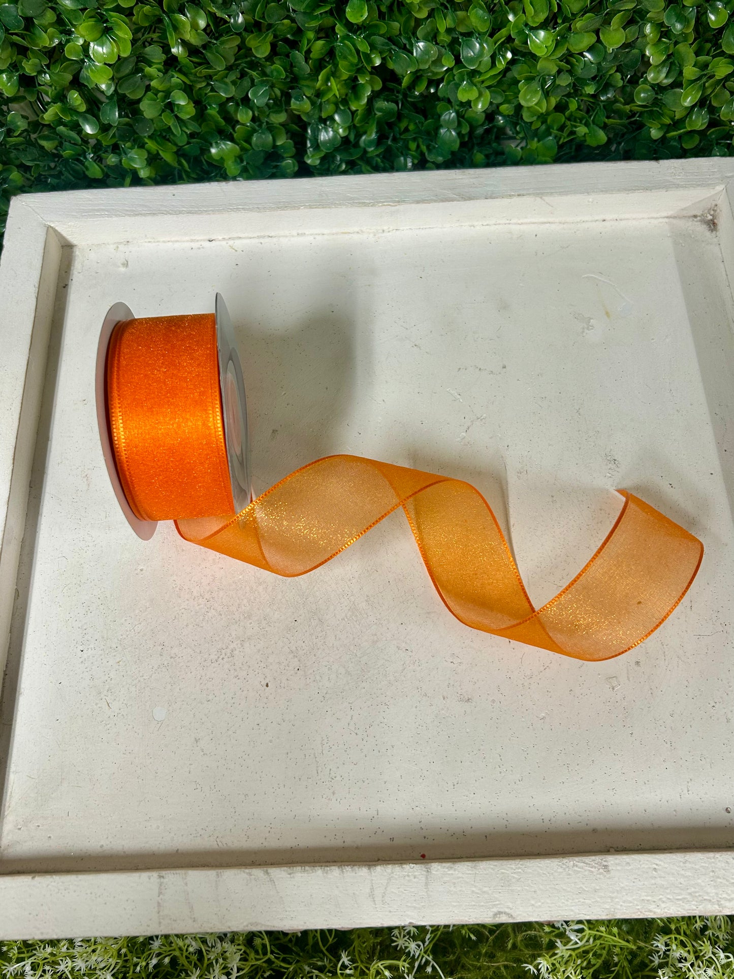 1.5 Inch By 25 Yard Orange Snow Organza Unwired Ribbon