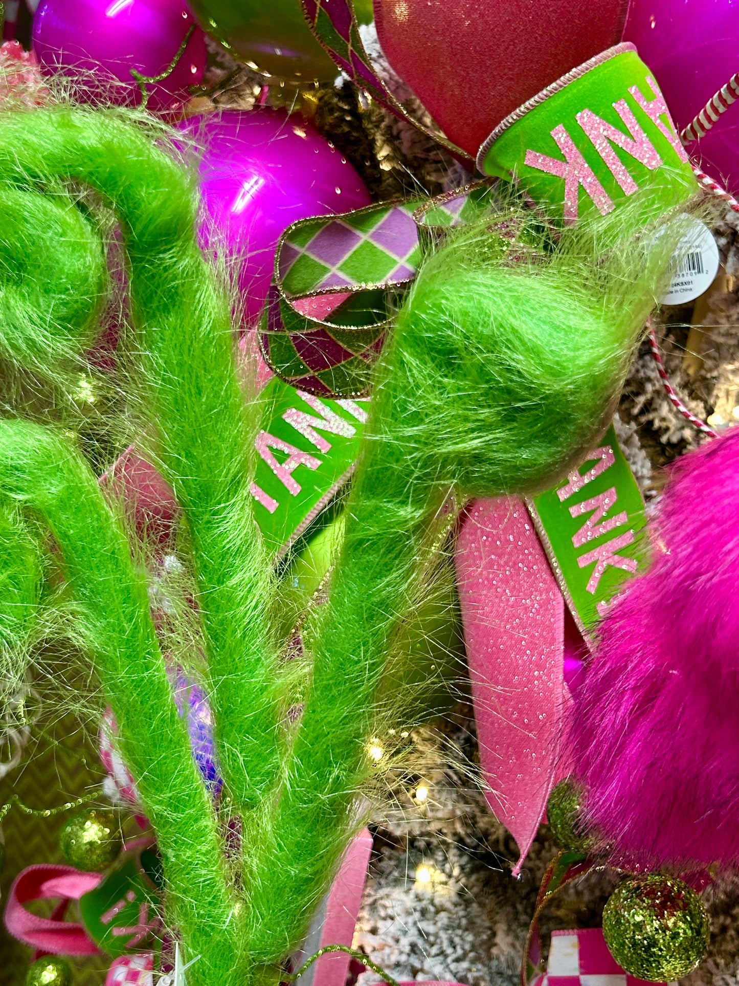 28 Inch Green Furry Fabric Curly Spray